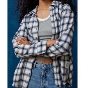 Urban Outfitters BDG Brixton Button-Down Blue White Plaid Flannel Shirt